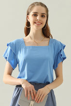 Sky Blue Square Neck Ruffle Cake Sleeve Top