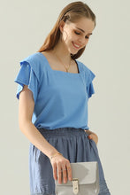 Sky Blue Square Neck Ruffle Cake Sleeve Top