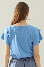 Sky Blue Square Neck Ruffle Cake Sleeve Top