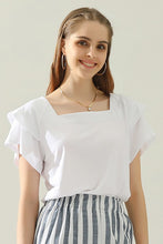 White Square Neck Ruffle Cake Sleeve Top