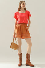 Orange Square Neck Ruffle Cake Sleeve Top