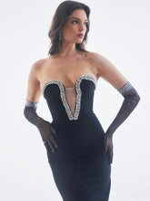 Ivanna Black Crystal Embellished Maxi Dress(Gloves Included)