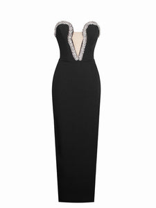 Ivanna Black Crystal Embellished Maxi Dress(Gloves Included)