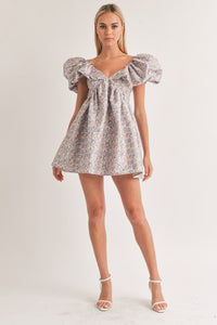 Lilac/Peach Puff Sleeve Mini Dress