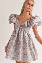 Lilac/Peach Puff Sleeve Mini Dress