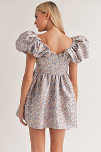 Lilac/Peach Puff Sleeve Mini Dress