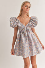 Lilac/Peach Puff Sleeve Mini Dress