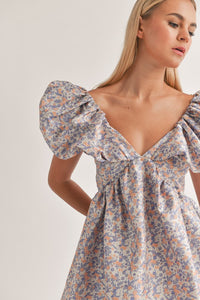 Lilac/Peach Puff Sleeve Mini Dress