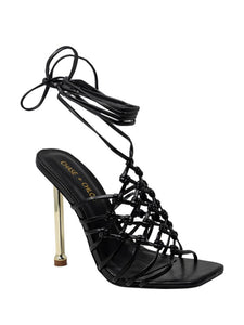 Black Women's Wrap Up Caged Woven Strap Heel