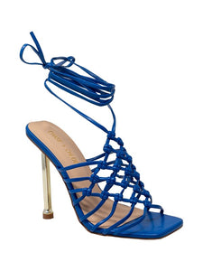 Blue Women's Wrap Up Caged Woven Strap Heel