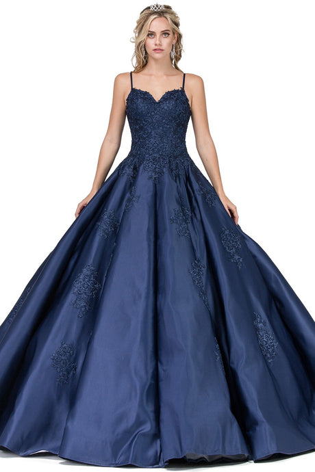 Navy Lace Top Shoulder Straps Quinceanera Ball Gown