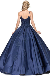 Navy Lace Top Shoulder Straps Quinceanera Ball Gown