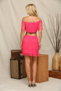 Hot Pink Western Fringed Top Mini Skirt Set