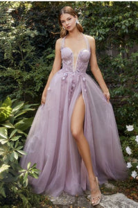 Blush Mauve Halter A-Line Tulle Gown