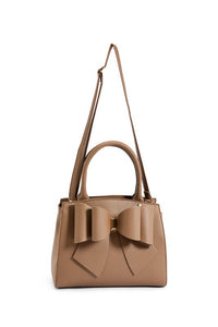 Taupe Vegan Bow Leather Tote/Crossbody Bag