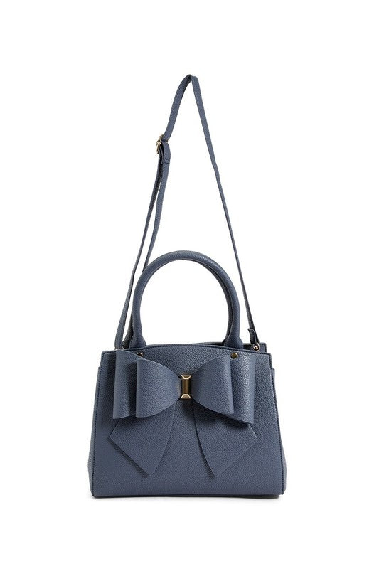 Navy Vegan Bow Leather Tote/Crossbody Bag