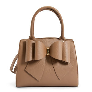 Taupe Vegan Bow Leather Tote/Crossbody Bag