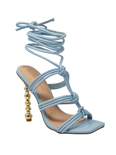 Light Blue Women's Knotted Strappy Lace Up Elegant Heel