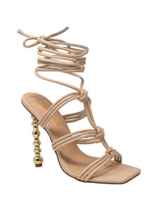 Nude Women's Knotted Strappy Lace Up Elegant Heel