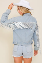 Denim Long Sleeve Sequin Fringe Jacket