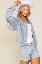 Denim Long Sleeve Sequin Fringe Jacket