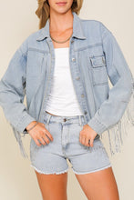 Denim Long Sleeve Sequin Fringe Jacket