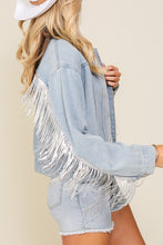 Denim Long Sleeve Sequin Fringe Jacket