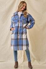 Blue Brushed Flannel Plaid Button Pocketed Shacket