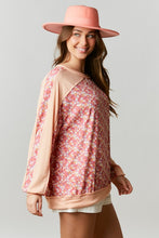 Apricot Floral Ditzy Floral Pointelle/Rib Mixed Loose Fit Top