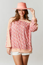Apricot Floral Ditzy Floral Pointelle/Rib Mixed Loose Fit Top