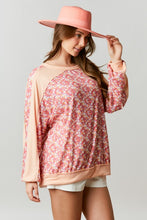 Apricot Floral Ditzy Floral Pointelle/Rib Mixed Loose Fit Top