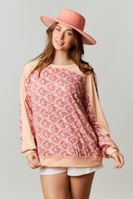 Apricot Floral Ditzy Floral Pointelle/Rib Mixed Loose Fit Top