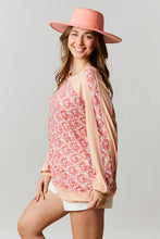 Apricot Floral Ditzy Floral Pointelle/Rib Mixed Loose Fit Top