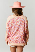 Apricot Floral Ditzy Floral Pointelle/Rib Mixed Loose Fit Top