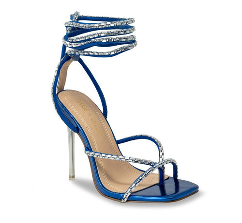 Royal Blue Metallic Women's Lace Up Stiletto Heel