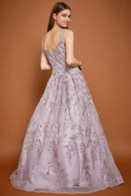 Mauve Off Shoulder V Neck Embroidery Ball Gown