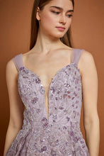 Mauve Off Shoulder V Neck Embroidery Ball Gown