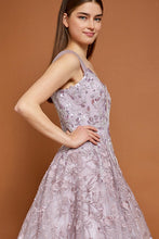 Mauve Off Shoulder V Neck Embroidery Ball Gown