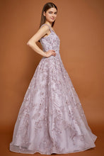 Mauve Off Shoulder V Neck Embroidery Ball Gown