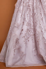 Mauve Off Shoulder V Neck Embroidery Ball Gown