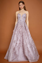 Mauve Off Shoulder V Neck Embroidery Ball Gown