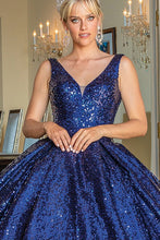 Navy Deep V Neck Sequin Quinceanera Ball Gown