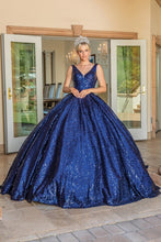 Navy Deep V Neck Sequin Quinceanera Ball Gown