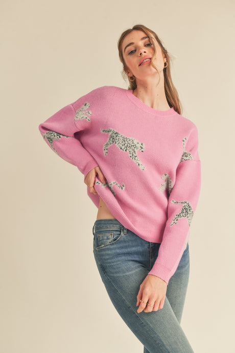 Electric Orchid Leopard Knit Sweater