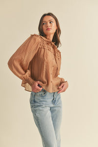 Mocaccino Ruffle Yoke Balloon Sleeve Top