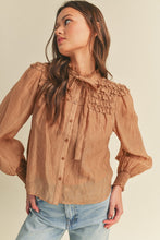 Mocaccino Ruffle Yoke Balloon Sleeve Top