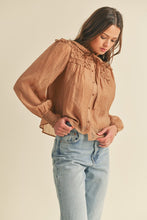 Mocaccino Ruffle Yoke Balloon Sleeve Top