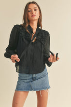 Black Ruffle Yoke Balloon Sleeve Top