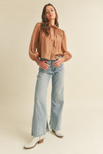 Mocaccino Ruffle Yoke Balloon Sleeve Top