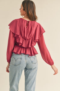 Bright Burgundy Layered Ruffle Top